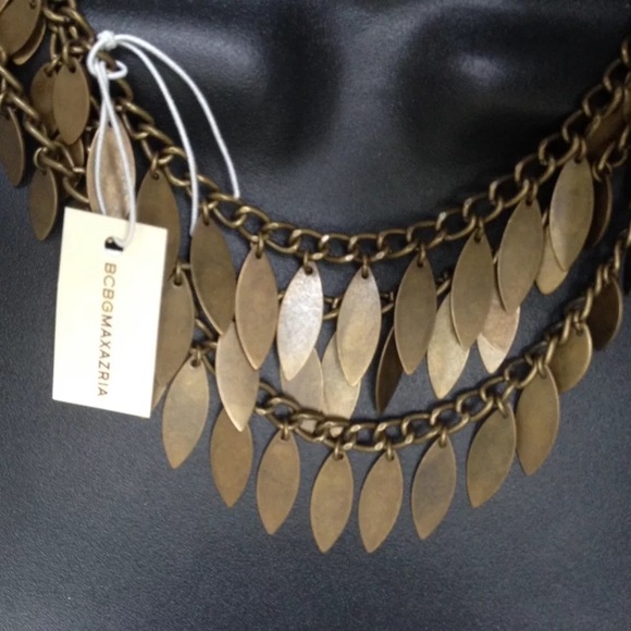 BCBG NECKLACE LAYERED SPIKE LEAVES BRASS TONED - Picture 2 of 3